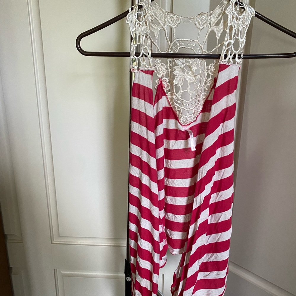 Pink/White Striped vest cardigan tunic - Picture 1 of 4